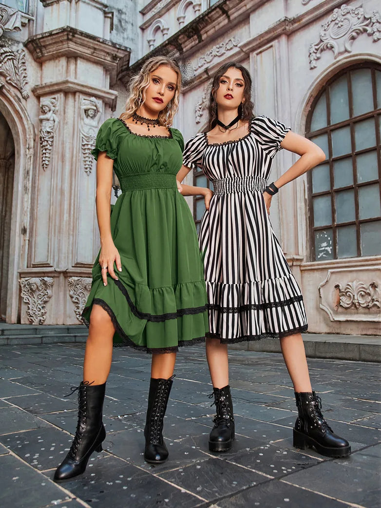 SCARLET DARKNESS Vrouwen Steampunk Middeleeuwse Jurk Off Shoulder Ruches Hoge Lage Jurk, Olijfgroen, XXL SCARLET DARKNESS Vrouwen Steampunk Middeleeuwse Jurk Off Shoulder Ruches Hoge Lage Jurk, Olijfgroen, XXL