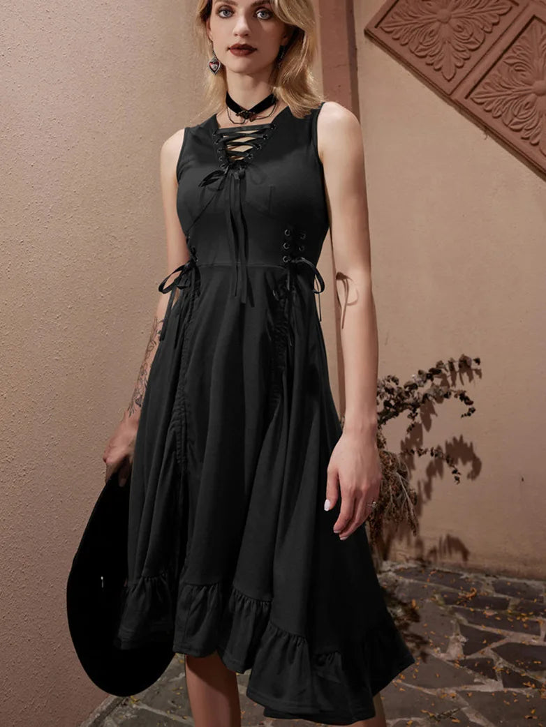 Scarlet Darkness Women Steampunk Lace-up Drawstring High-lo Dress Scarlet Darkness Women Steampunk Lace-up Drawstring High-lo Dress