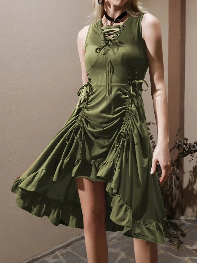 Scarlet Darkness Women Steampunk Lace-up Drawstring High-lo Dress Scarlet Darkness Women Steampunk Lace-up Drawstring High-lo Dress
