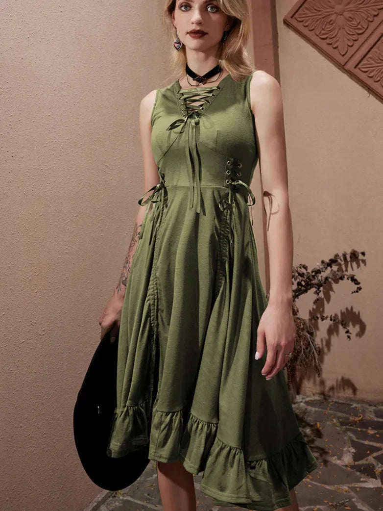 Scarlet Darkness Women Steampunk Lace-up Drawstring High-lo Dress Scarlet Darkness Women Steampunk Lace-up Drawstring High-lo Dress