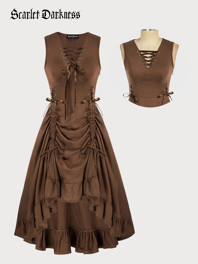 SCARLET DARKNESS Renaissance-jurk voor dames, mouwloze U-hals