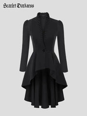 Scarlet Darkness Women Steampunk Long Jacket High Low Cloak Black