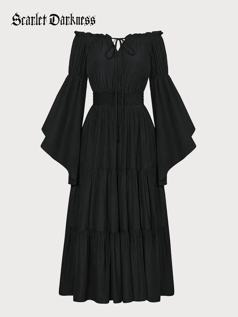 Scarlet Darkness Renaissance-Kleid Für Damen – Mit Glockenärmeln, Gestuft, Lang, Für Mittelalter & Cosplay