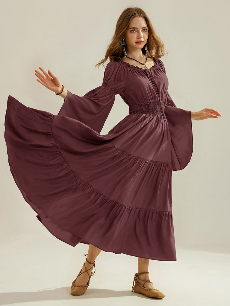 Scarlet Darkness Women Tiered Maxi Dress Off-Shoulder Pocket Dress