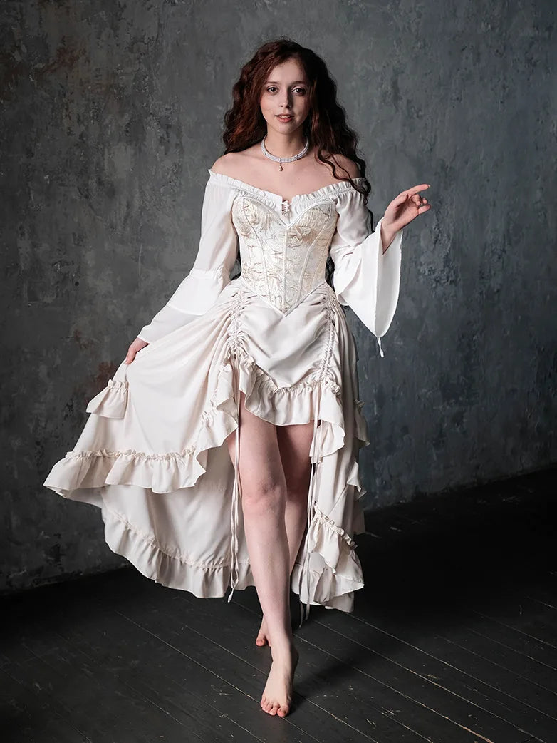 victorian white corset dress 1850s Waist Jacquard Bustier Scarlet Darkness Black / XS The long sleeves are Size:L TALL MD_JUNEDRESSPROMO Giorgiana Maxi Dress Black