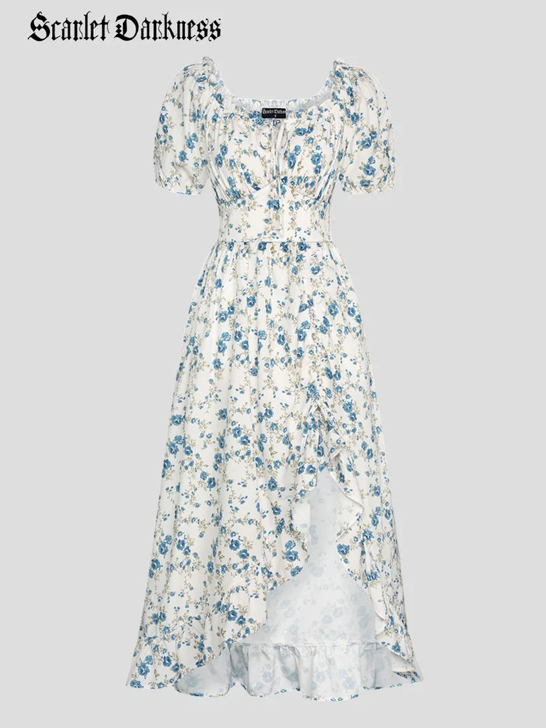 Scarlet Darkness A Dream in France Puff Sleeve Dress Blue