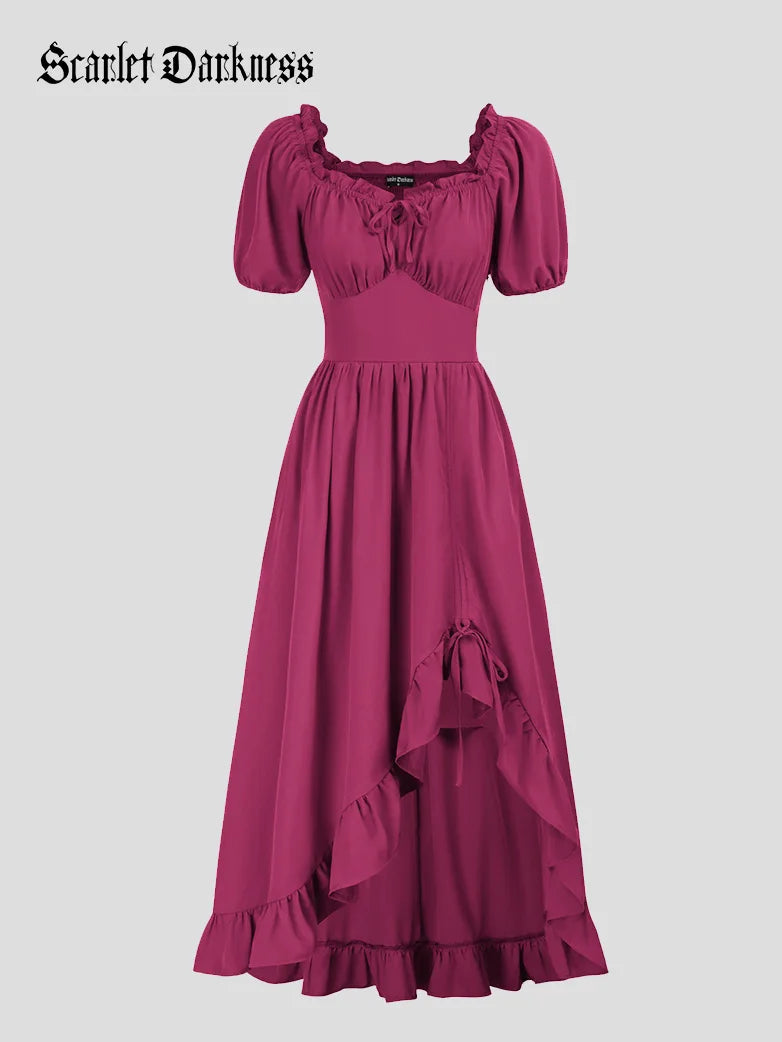 Scarlet Darkness Women Victorian Square Neck Drawstring Lace Maxi Dress Scarlet Darkness Women Victorian Square Neck Drawstring Lace Maxi Dress