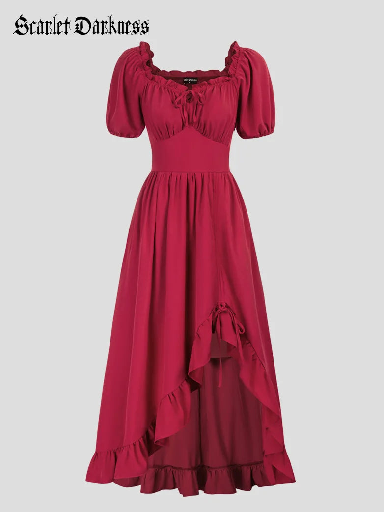 Scarlett Darkness Renaissance Corset Dress - Flowy Long Sundress With  Ruffled Sleeves