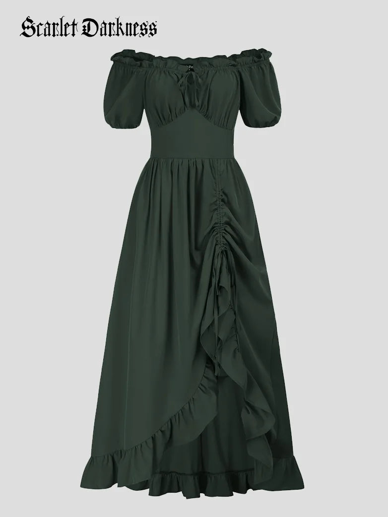 Scarlet Darkness Women Victorian Square Neck Drawstring Lace Maxi Dress Scarlet Darkness Women Victorian Square Neck Drawstring Lace Maxi Dress
