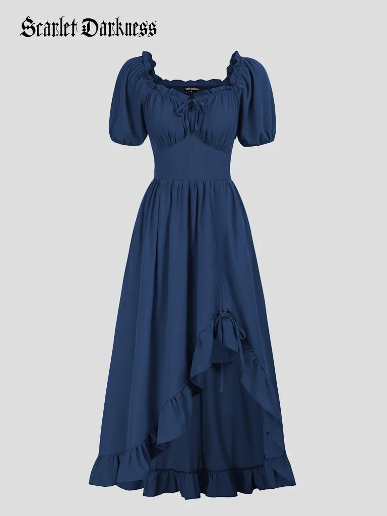 Scarlet Darkness Women Victorian Square Neck Drawstring Lace Maxi Dress Scarlet Darkness Women Victorian Square Neck Drawstring Lace Maxi Dress