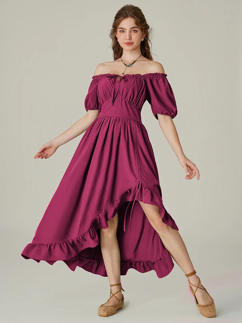 Scarlet Darkness Women Victorian Square Neck Drawstring Lace Maxi Dress