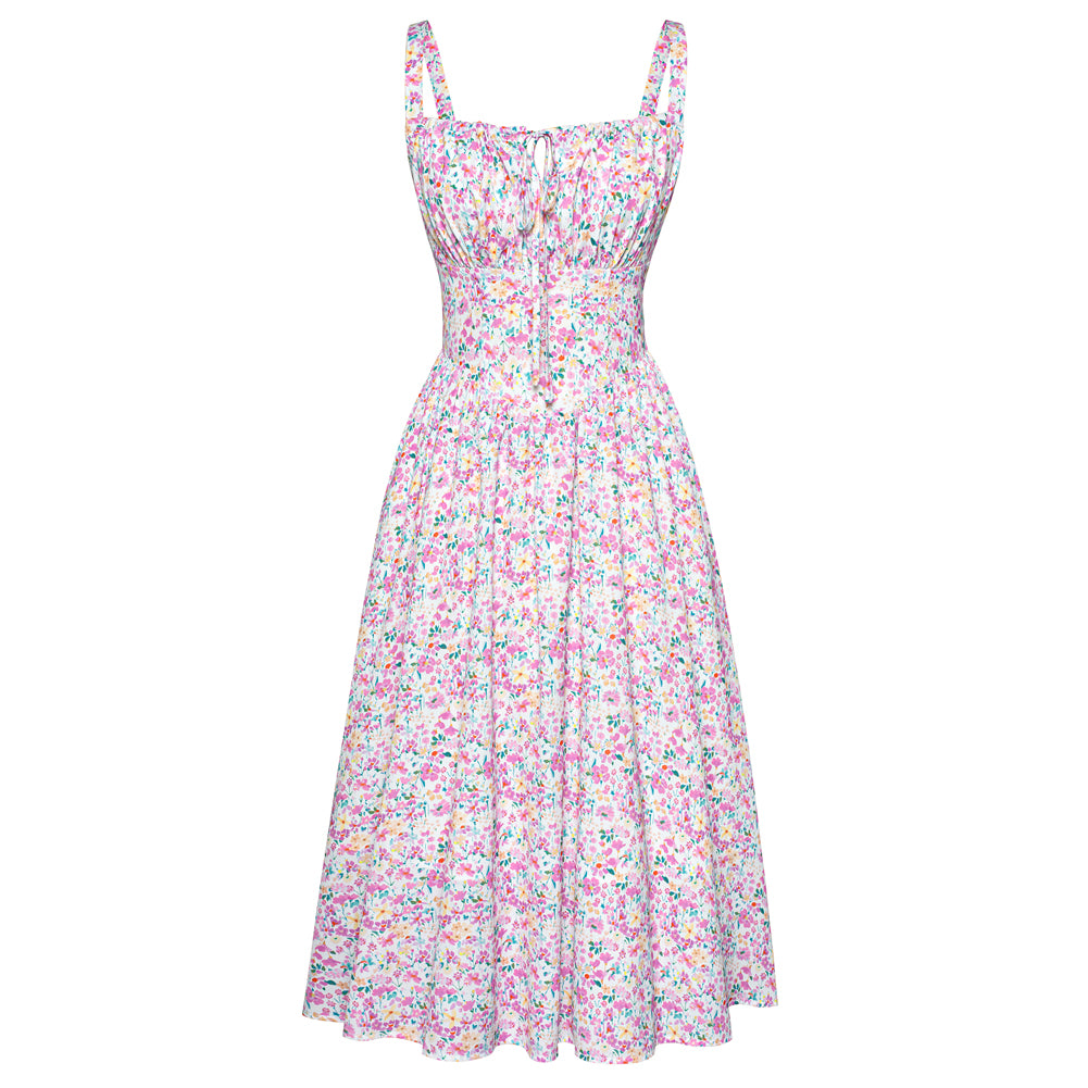 Scarlet Darkness Women Smocked Bodice Floral Dress with Pocket Light purple