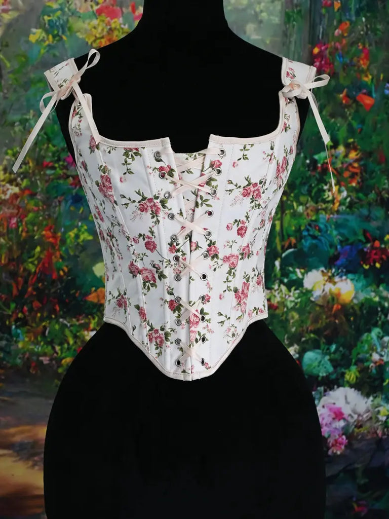 Scarlet Darkness Women's Victorian Lace-Up Floral Piercing Corset Top