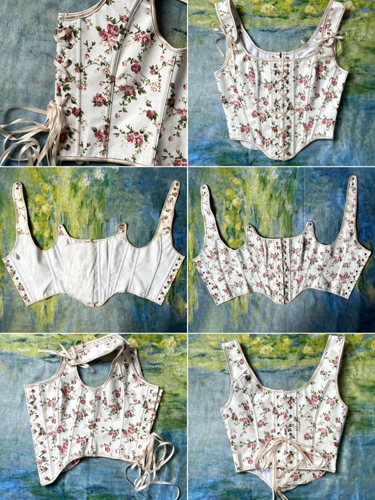 Scarlet Darkness Women's Victorian Lace-Up Floral Piercing Corset Top