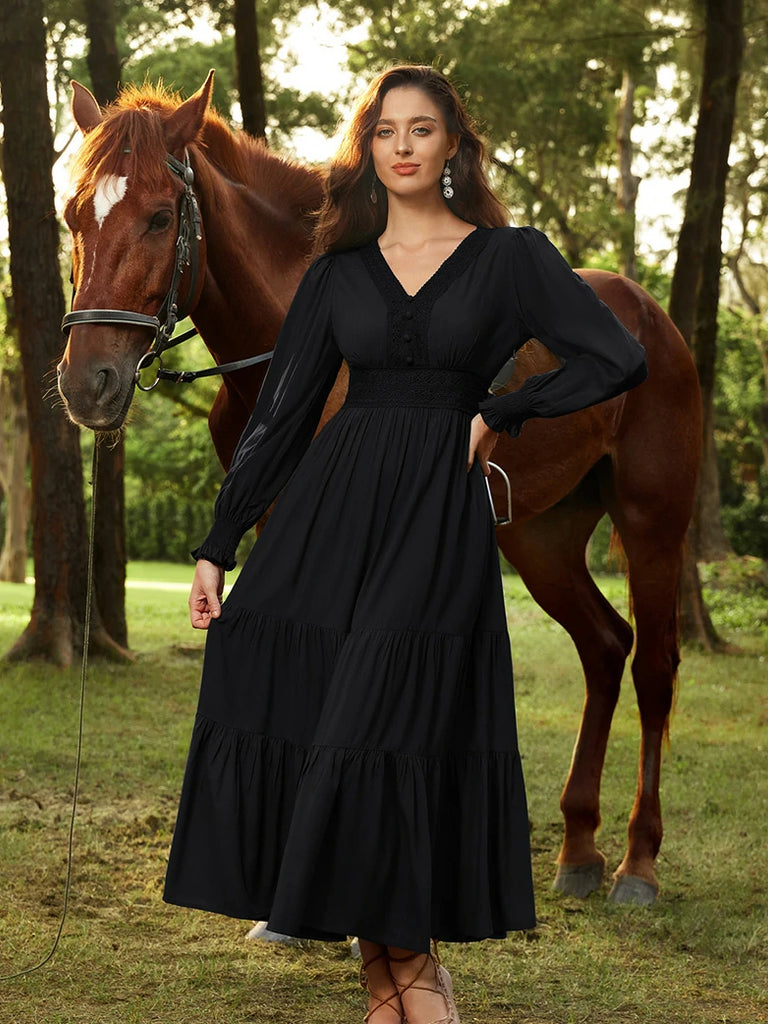 Scarlet Darkness Renaissance Festival Elastic Waist Pockets Dress