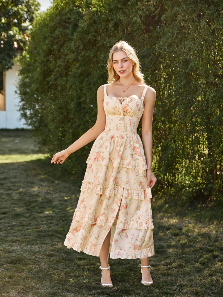 Scarlet Darkness Valentine's Day Floral Summer Front Slit Pocket Dress