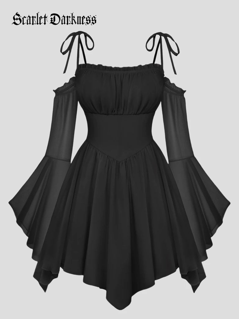 irregular hem chiffon dress French Retro Elegant Irregular * Hem Chiffon Midi Dress Long Sleeve Dress  And *
