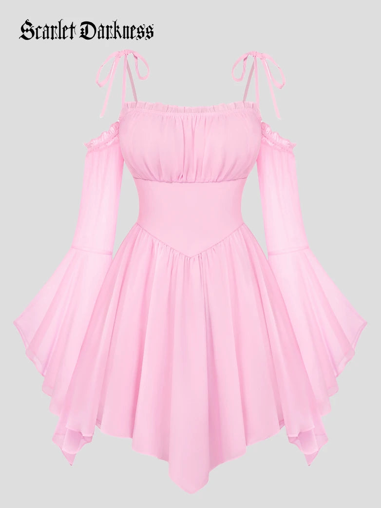 Fantasy Fairy Irregular Hem Chiffon Dress with Pockets