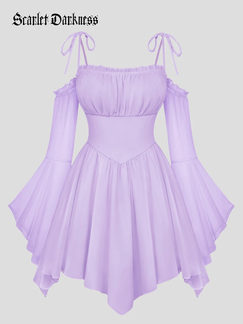 dark purple fairy dress Renaissance Fantasy Spring Off Shoulder Pocket Chiffon Dress / L Set:Costume+ Wig+ Fan*2 graceful without trying too gg-bestsellers What rules?, I knew