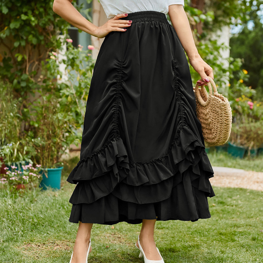 Layered Ruffled Hem Adjustable A-Line Skirt SCARLET DARKNESS