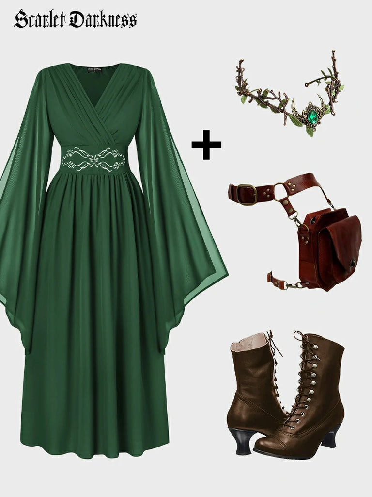 Scarlet Darkness Scarlet Darkness Halloween Witchy Costume Outfit 2 (green+brown)