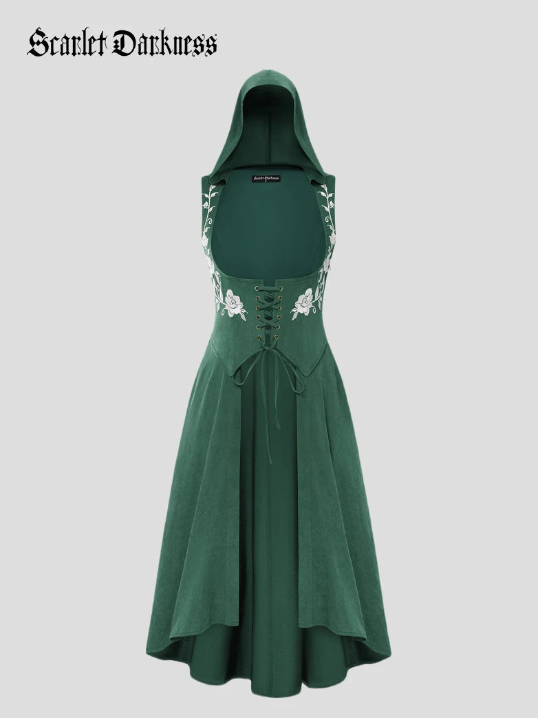 hooded lace up high low dress Renaissance Overdress Under-Bust Warrior Scarlet Darkness Green / M Hand wash Minetta Liquid Jersey Dress Rose pink satin dress size:S