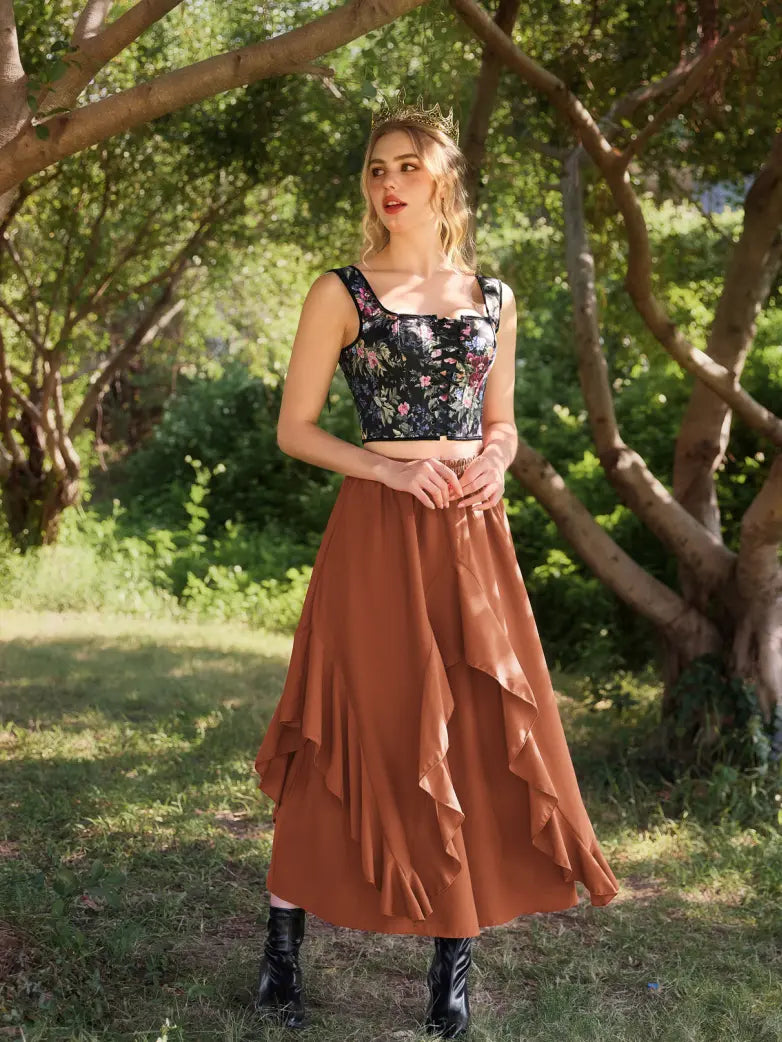 Scarlet Darkness The Art of Layering Ruffle Chiffon Pockets Skirt