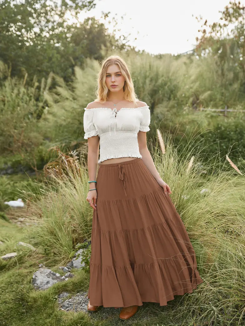 Scarlet Darkness Renaissance Drawstring Swing Maxi Skirt with Pockets
