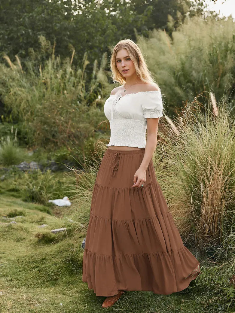 Scarlet Darkness Renaissance Drawstring Swing Maxi Skirt with Pockets