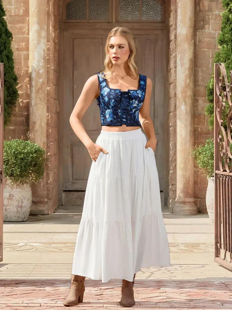 Scarlet Darkness Renaissance Elastic Waist Swing Skirt with Pockets