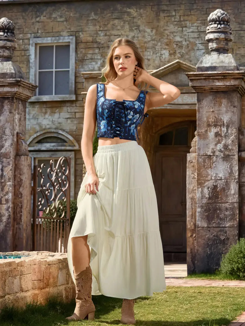 Scarlet Darkness Renaissance Elastic Waist Swing Skirt with Pockets