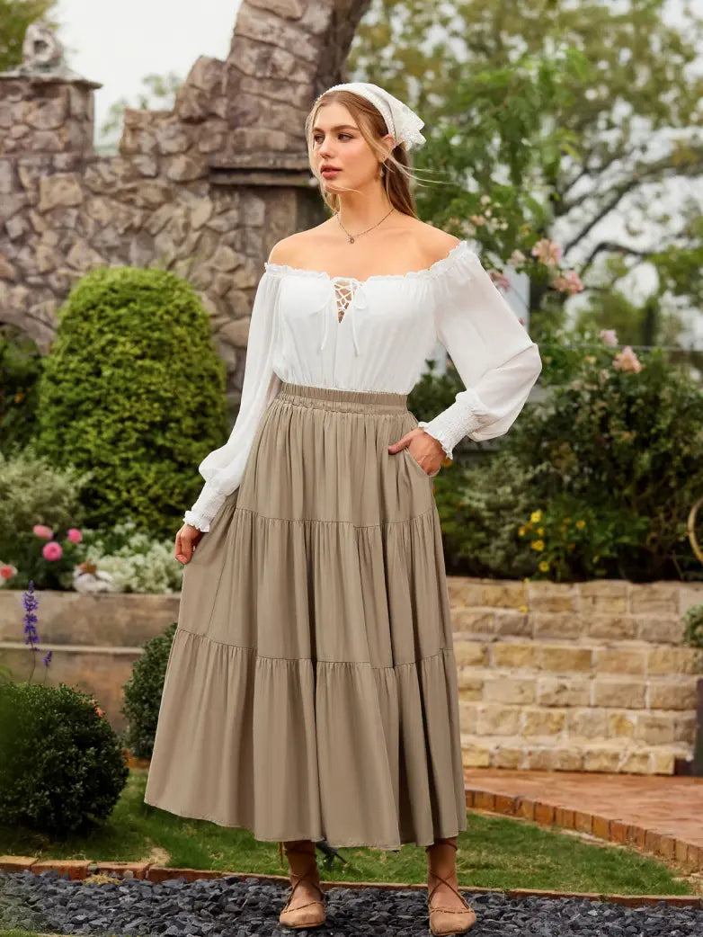 Scarlet Darkness Renaissance Elastic Waist Swing Skirt with Pockets