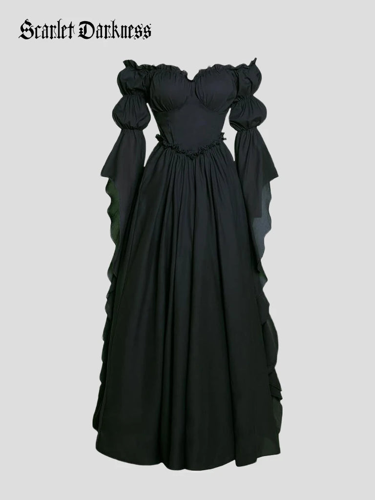 Scarlet Darkness Renaissance Off Shoulder Corset Dress with Puff Sleeves
