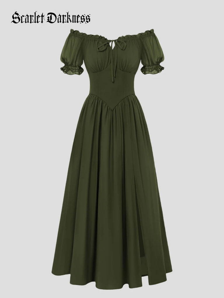 Scarlet Darkness Renaissance Off Shoulder Milkmaid Pockets Dress