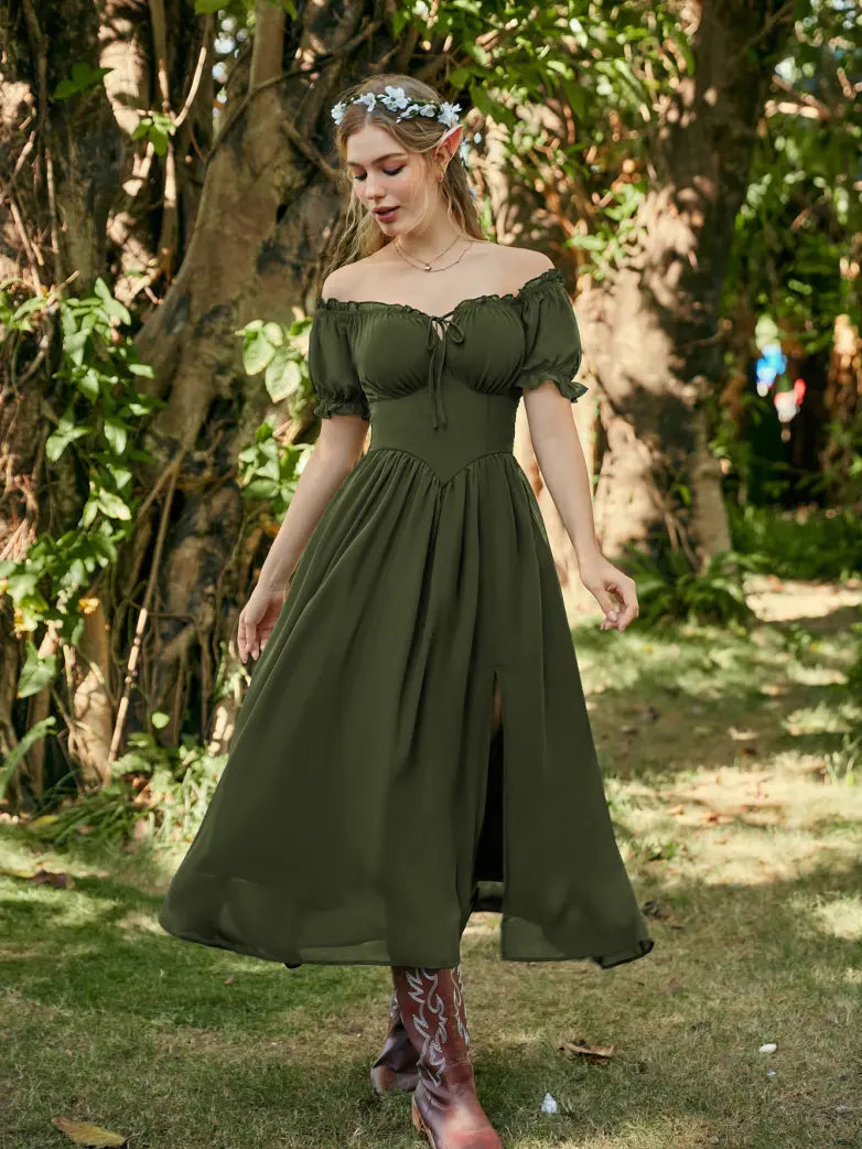 Scarlet Darkness Renaissance Off Shoulder Milkmaid Pockets Dress