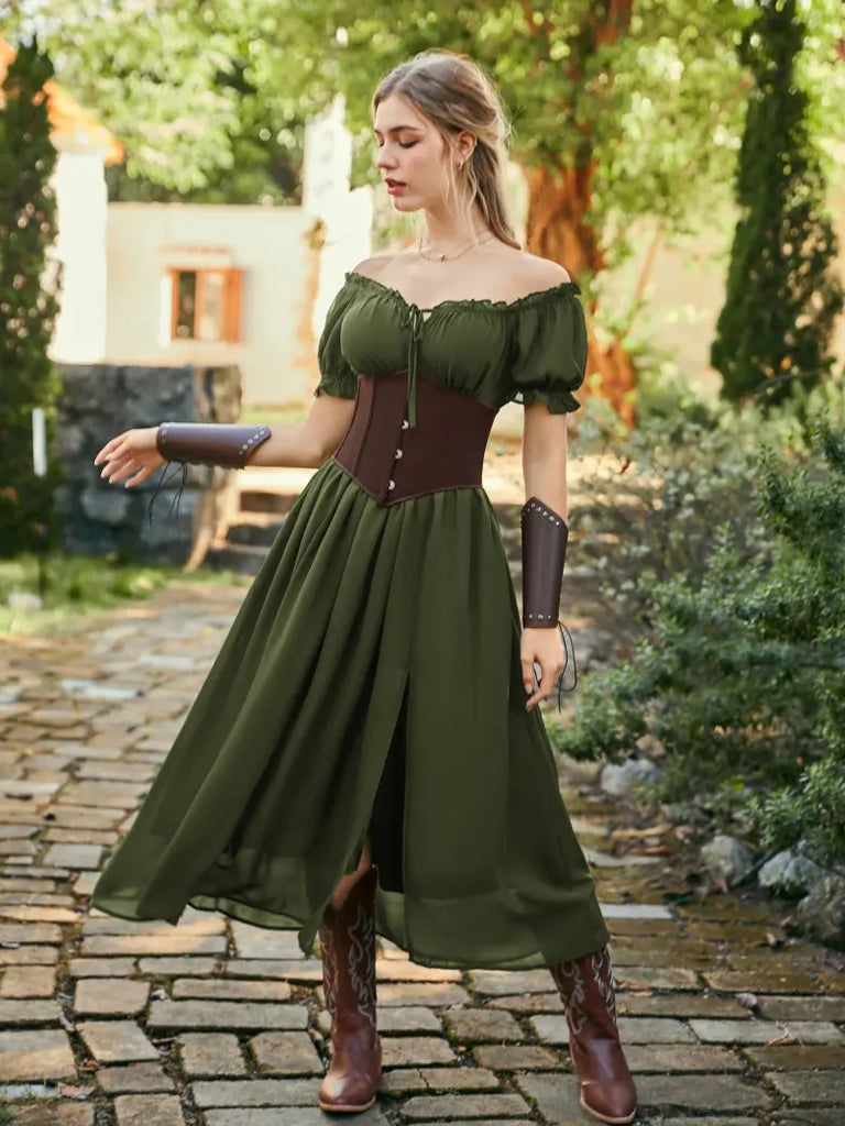 Scarlet Darkness Renaissance Off Shoulder Milkmaid Pockets Dress Scarlet Darkness Renaissance Off Shoulder Milkmaid Pockets Dress