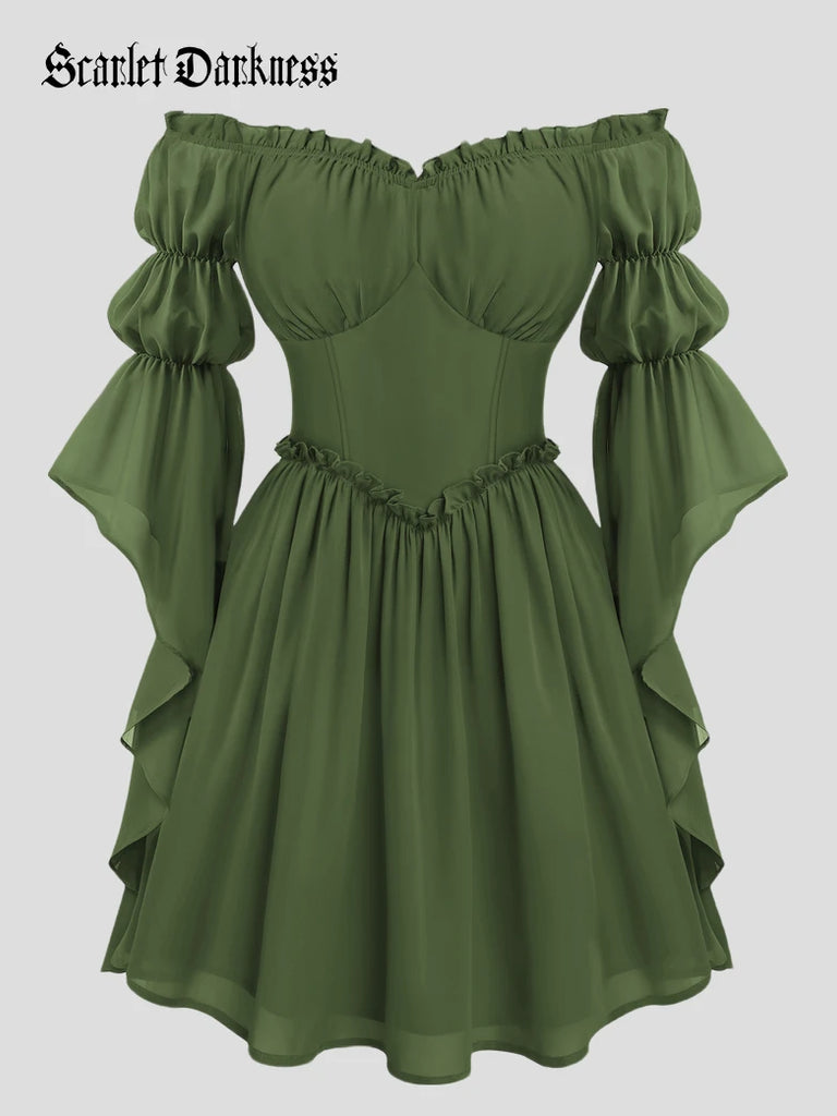 Renaissance Chiffon Off-Shoulder Mini Dress with Virago Sleeve