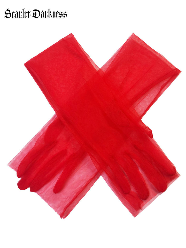 Women Tea Party Mesh Green Red Long Gloves SCARLET DARKNESS