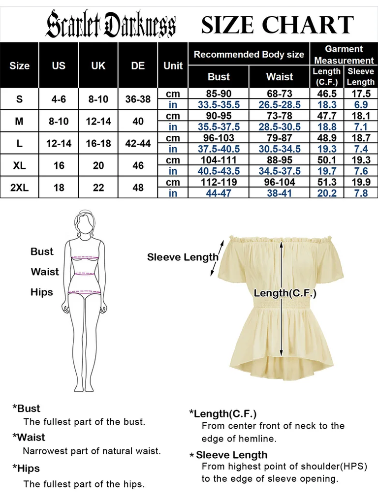 Scarlet Darkness Renaissance Off the Shoulder Comfy Cotton Pirate Tops