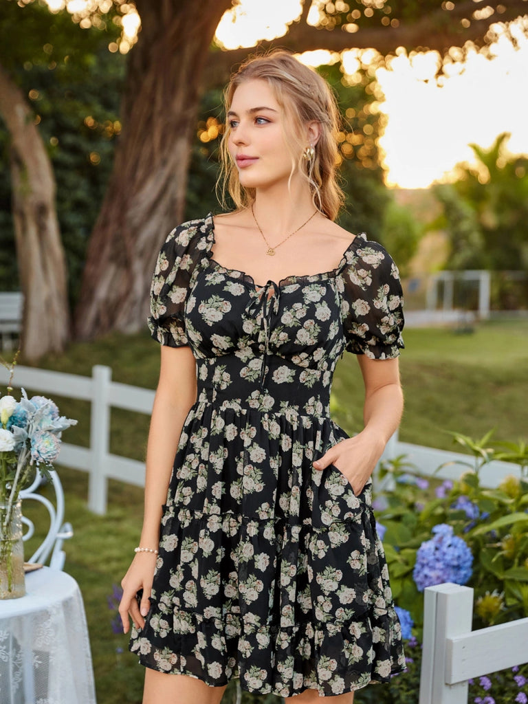 Scarlet Darkness Victorian Summer Floral Pockets Dresses for Women