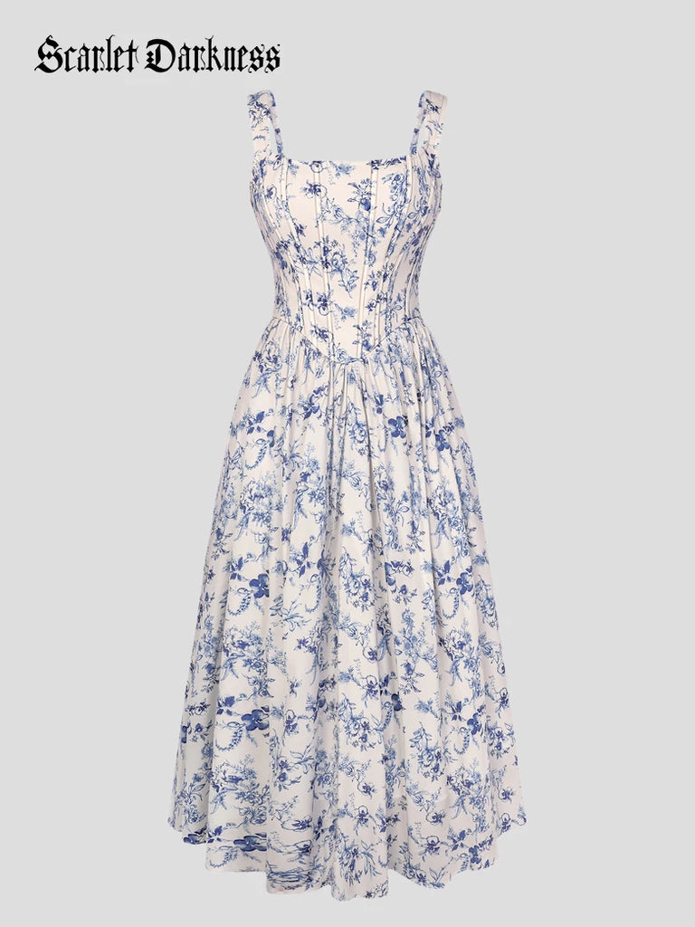 Women Victorian Corset Dress with Pockets for Spring