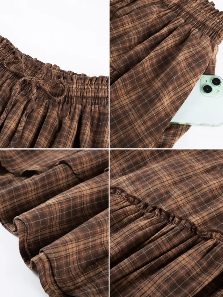 Scarlet Darkness Renaissance X Christmas Plaid Overlay Pockets Skirt